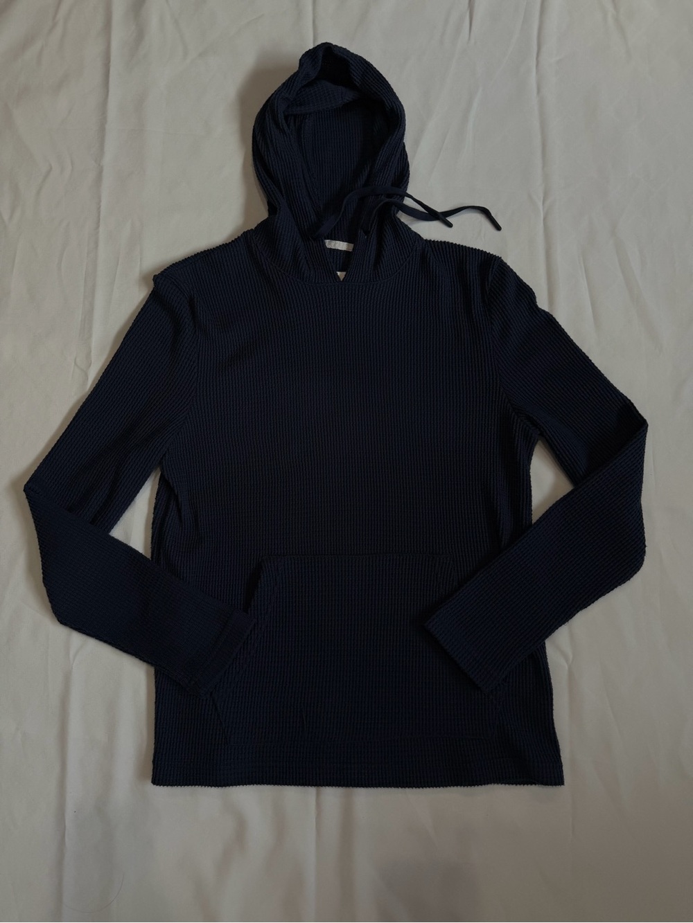 Rainforest Waffle Knit Hoodie Mens S Navy Thermal Pullover Kangaroo  S007